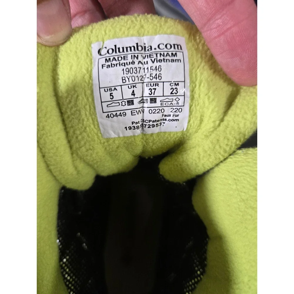 Columbia Waterproof Hiking Snow Winter Boots Purple Gray Neon Yellow Size 5